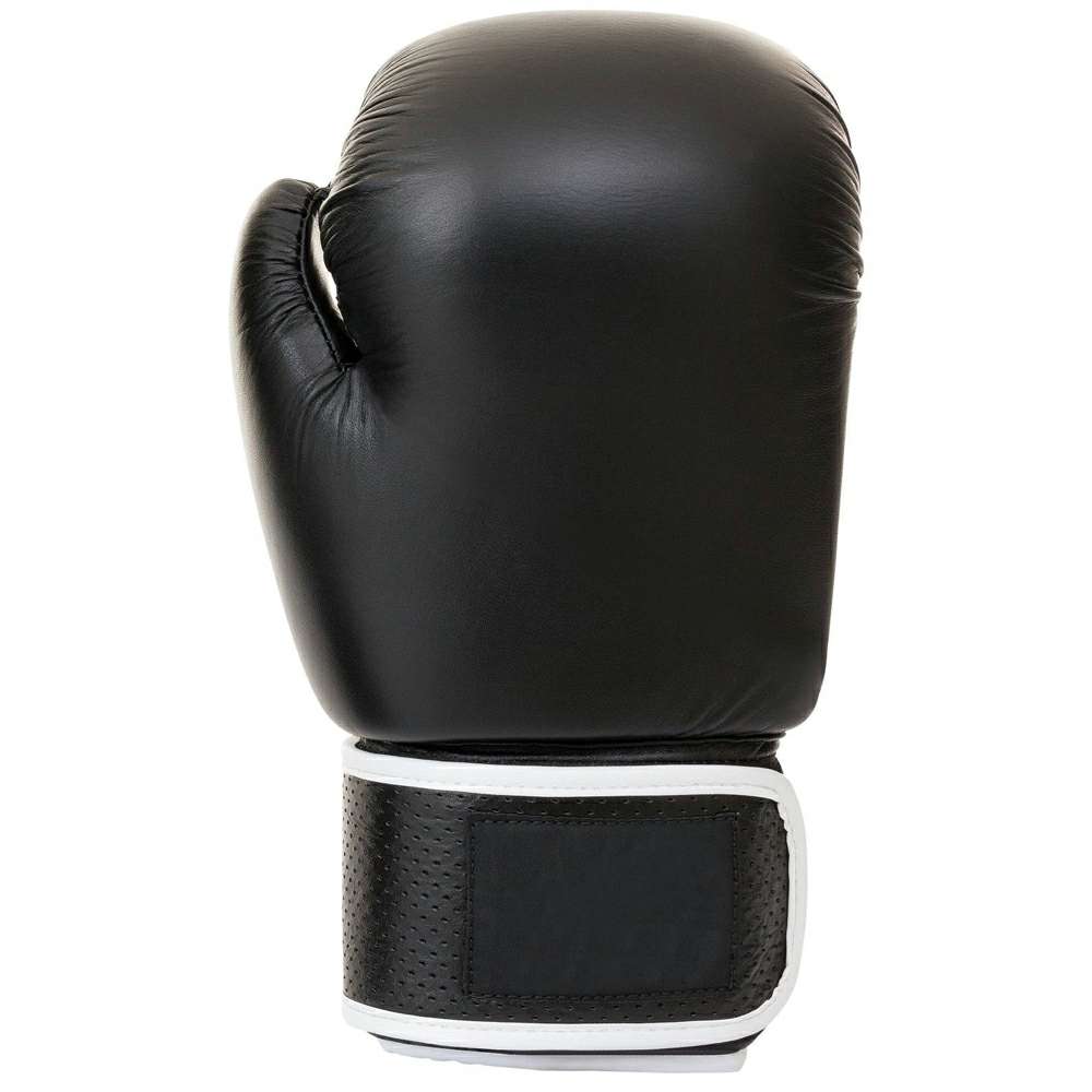 Black Boxing Gloves with White Piping and Perforated Wrist Cuff